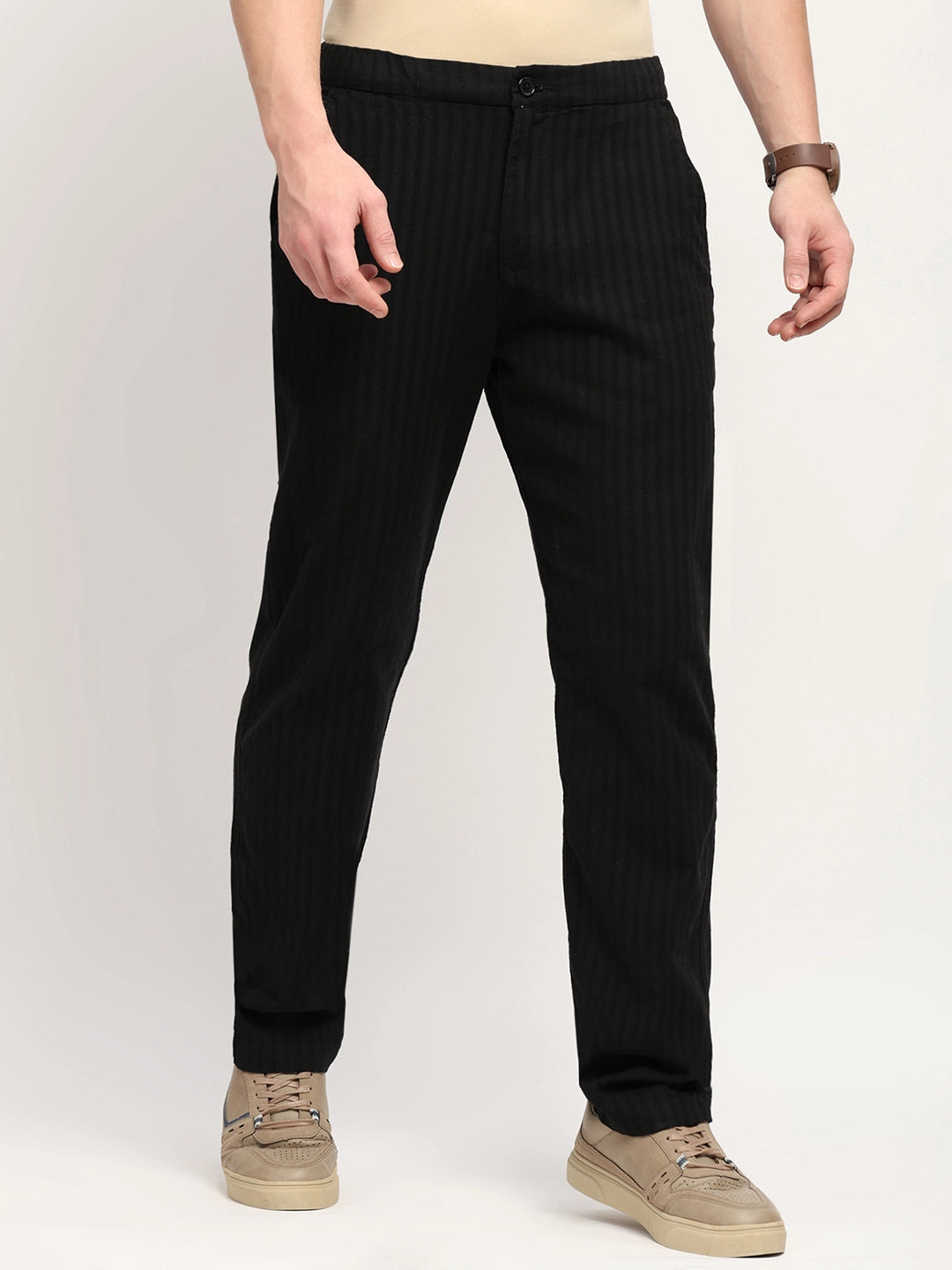 Black Smart Fit Linen-Blend Trousers