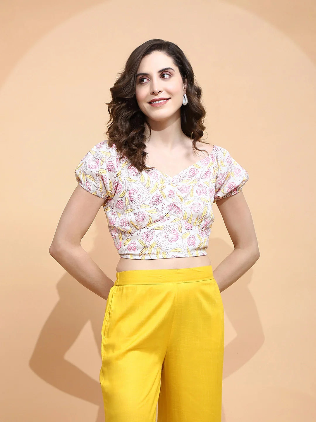 Pink Rayon Printed Crop Top - Global Republic