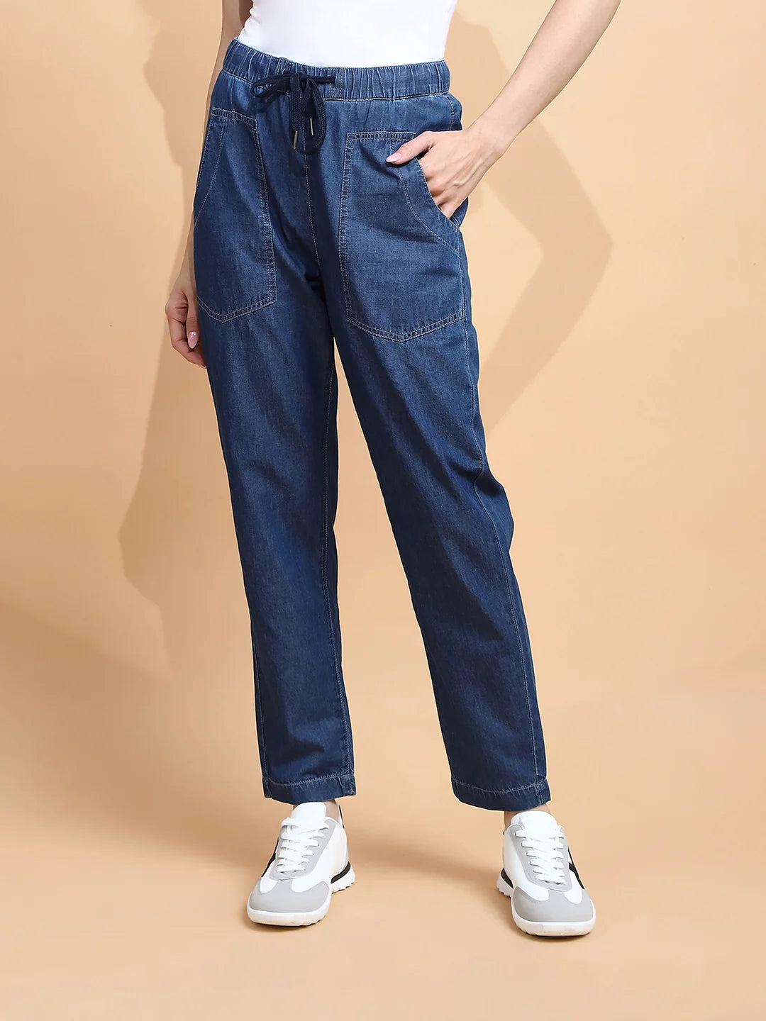 Dark Blue Cotton Blend Loose Fit Lower