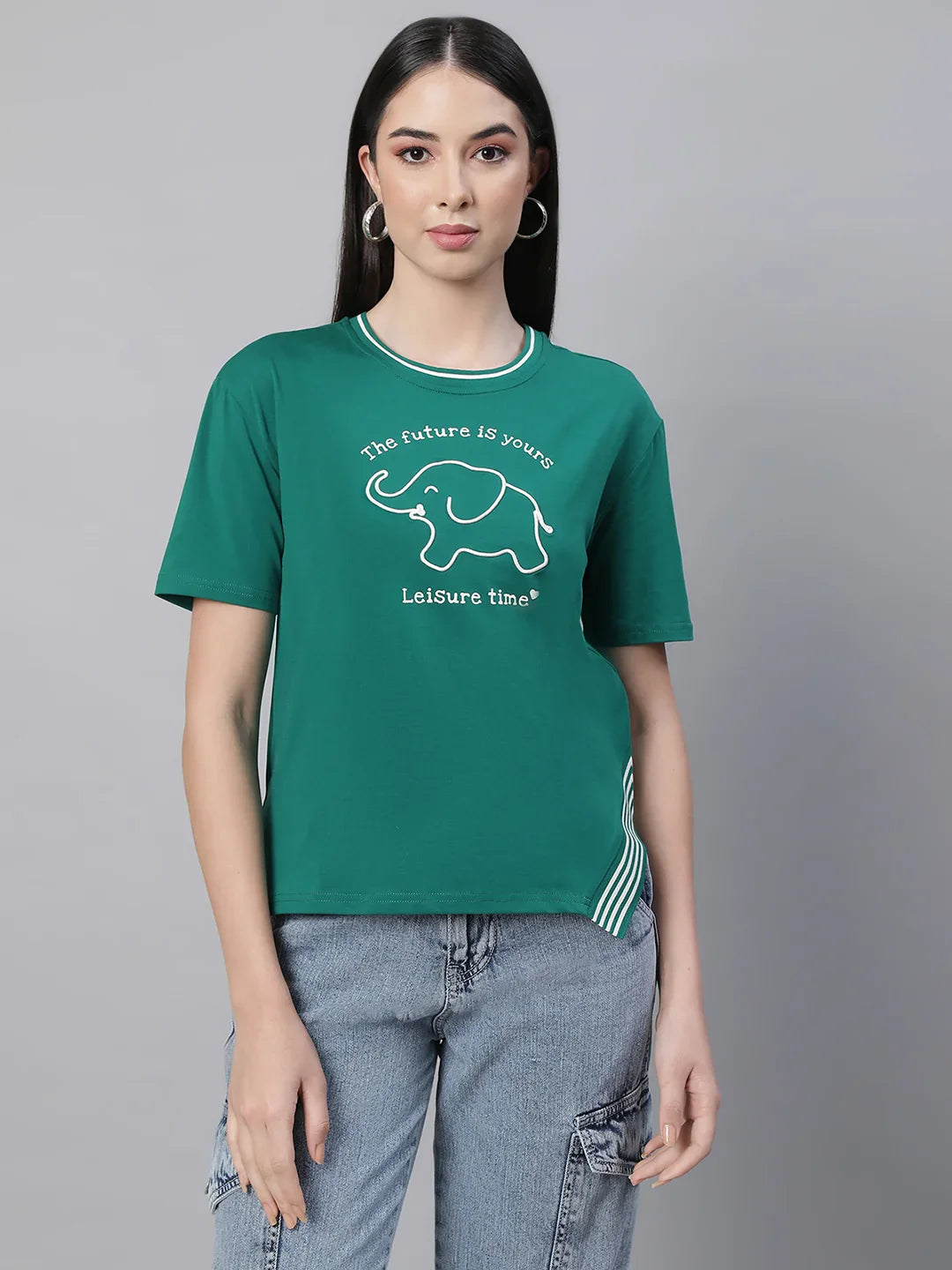 Green Graphic Cotton Blend Top - Global Republic