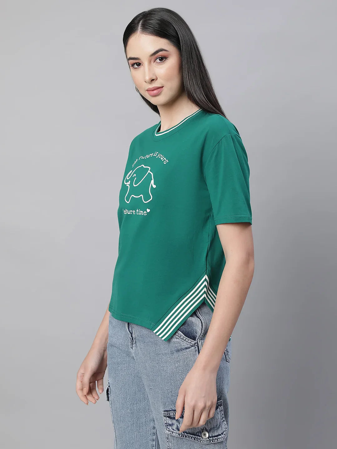 Green Graphic Cotton Blend Top - Global Republic