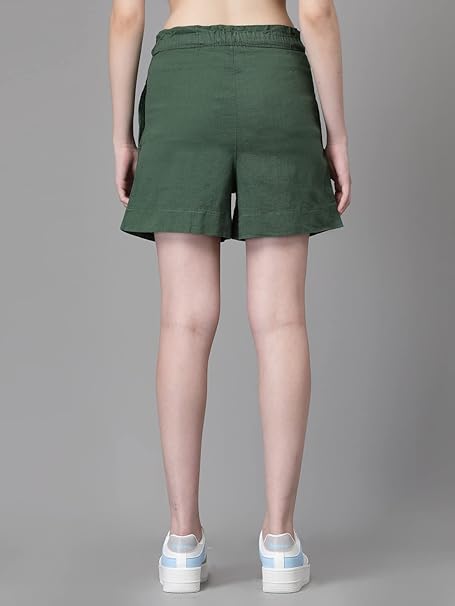 Green Linen Blend Relaxed Fit Shorts - Global Republic