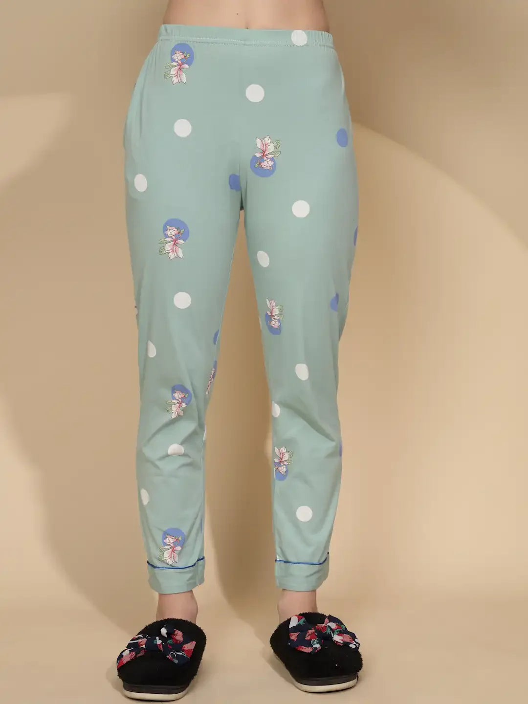 Green Cotton Blend Regular Fit Night Suit For Women - Global Republic