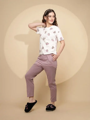 Lilac Cotton Blend Regular Fit Night Suit For Women