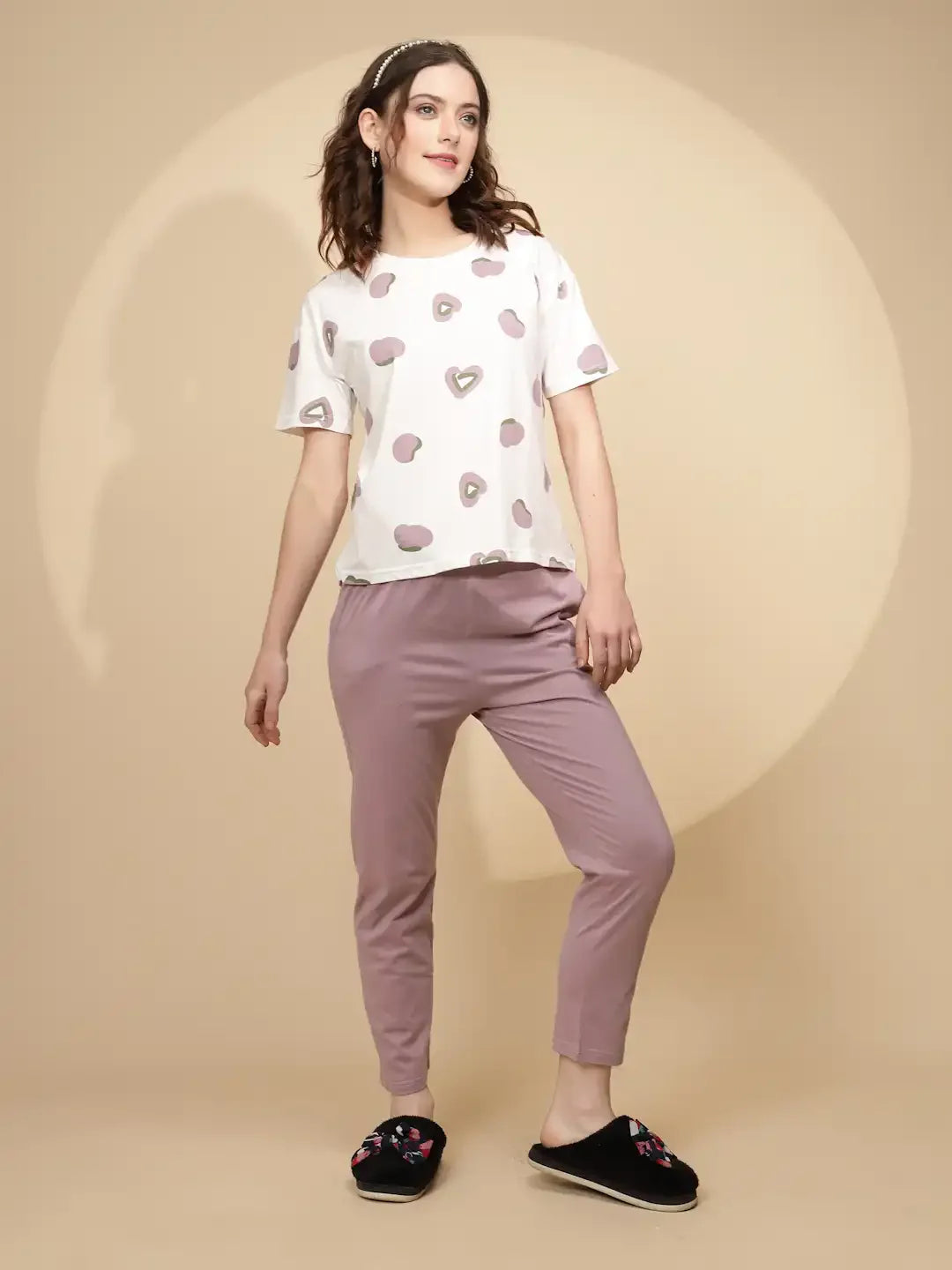 Lilac Cotton Blend Regular Fit Night Suit For Women - Global Republic