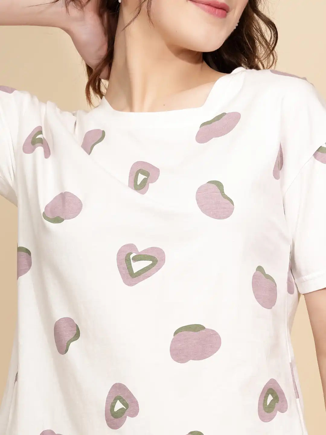 Lilac Cotton Blend Regular Fit Night Suit For Women - Global Republic