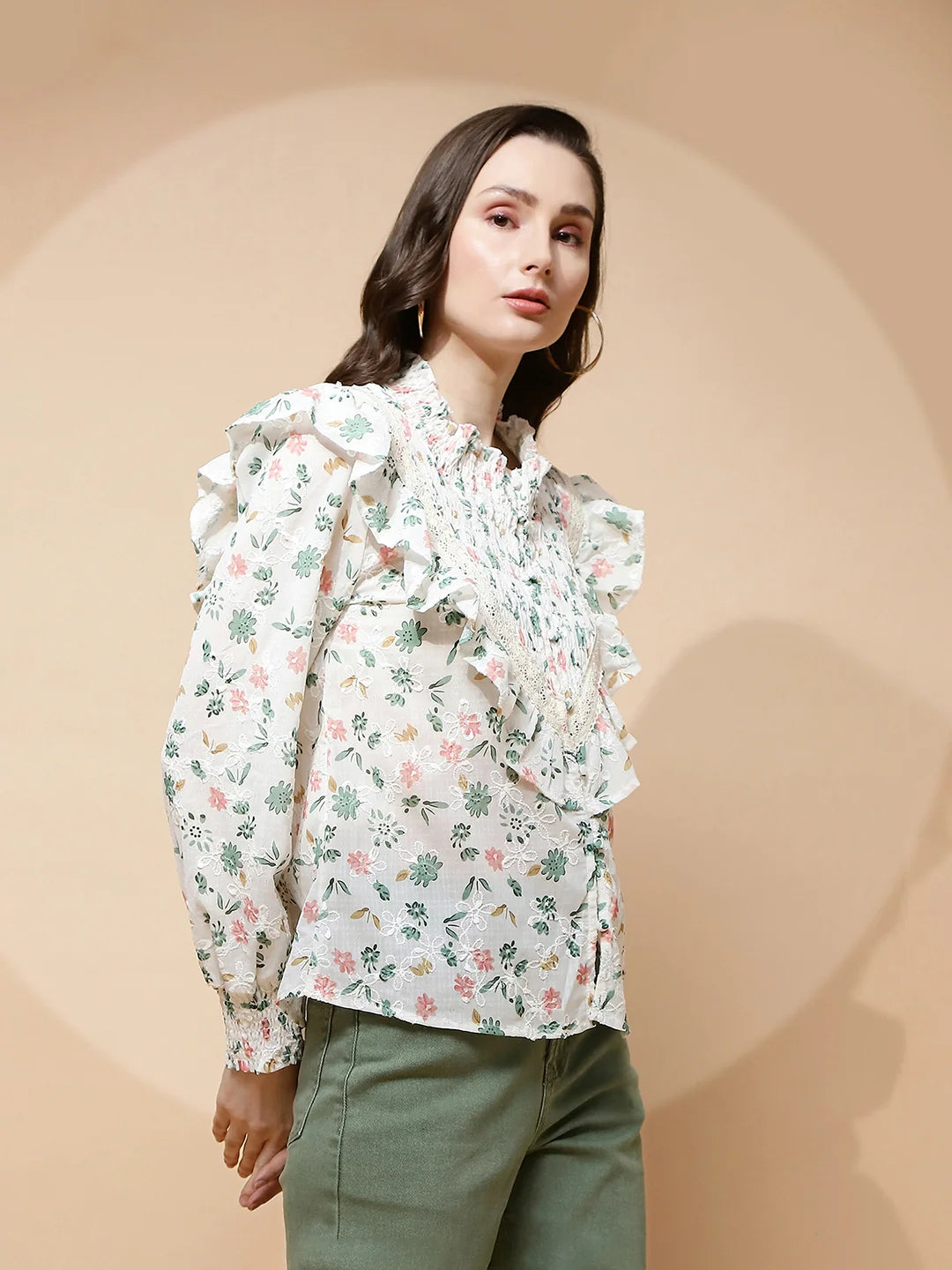 Green cotton Regular Fit Blouse - Global Republic