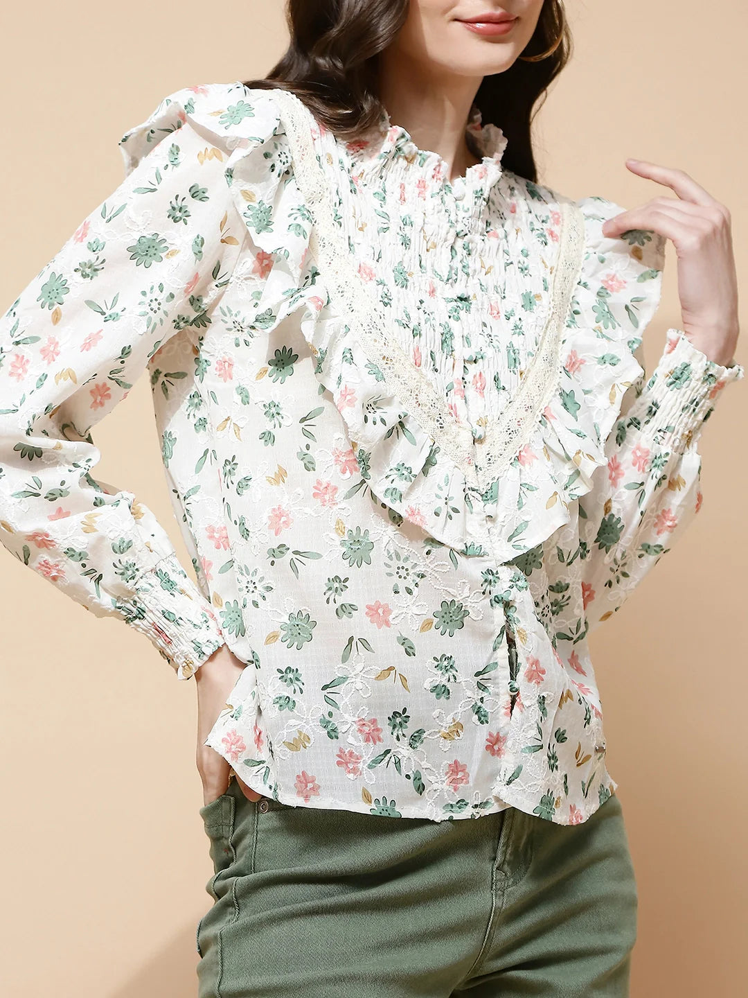 Green cotton Regular Fit Blouse - Global Republic