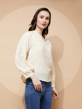 Natural Embroidered Polycotton Top