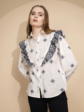 White Polycotton Regular Fit Shirt For Women