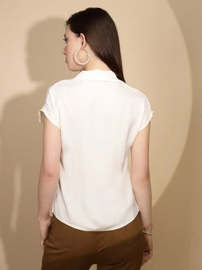Cream Satin Loose Fit Formal Shirt