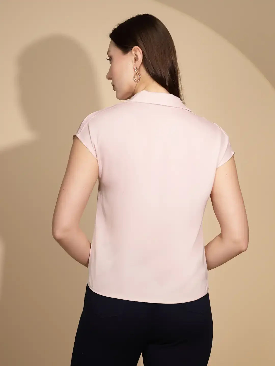 Dusty Pink Polyester Blend Regular Fit Blouson Top For Women