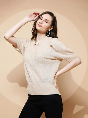 Beige  Textured Loose Top - Global Republic