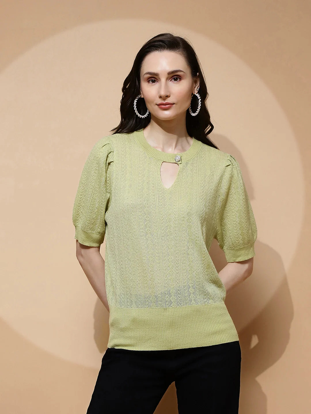 Green  Regular Fit Top For Women - Global Republic