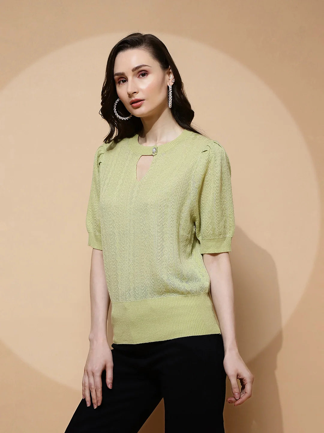 Green  Regular Fit Top For Women - Global Republic