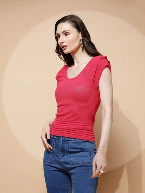 Hot Pink Poly Blend Solid Top