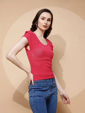 Hot Pink Poly Blend Solid Top