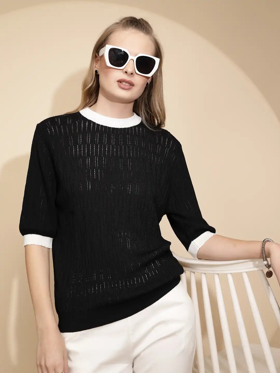 Black Viscose Blend Top - Global Republic