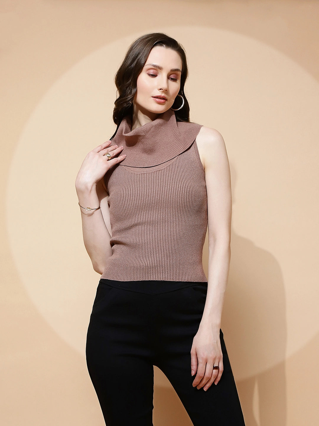 Mocha Ribbed Knit Top