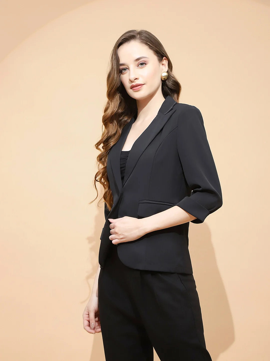 Black Polyester Blend Regular Fit Coat For Women - Global Republic #