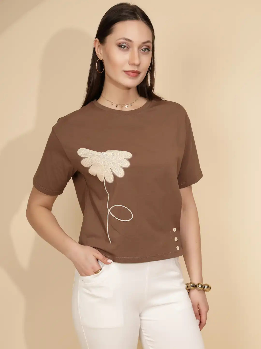 Brown Cotton Blend Regular Fit Top - Global Republic