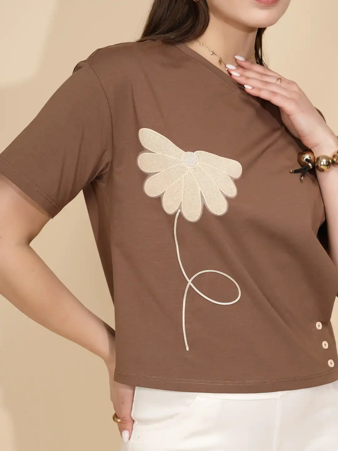 Brown Cotton Blend Regular Fit Top - Global Republic