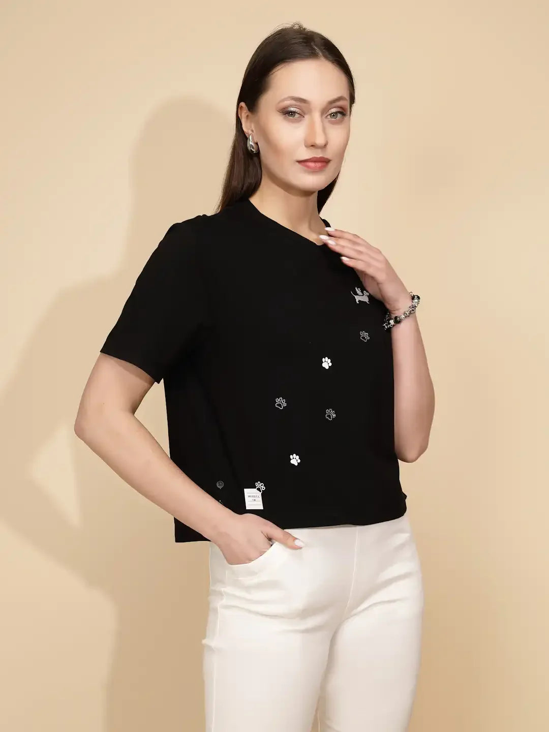 Black Regular Fit Cotton Top - Global Republic