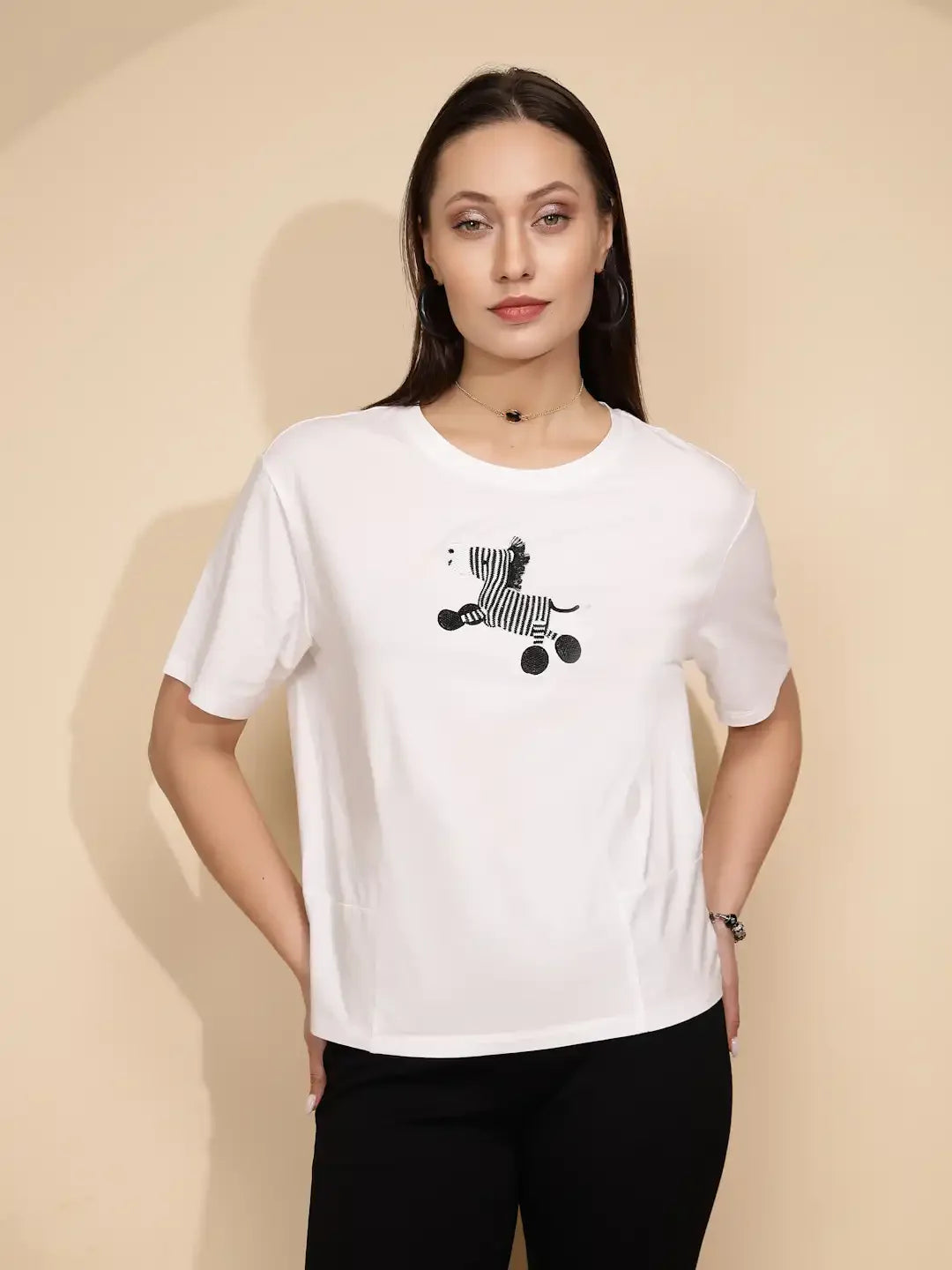 White Cotton Regular Fit Top For Women - Global Republic #