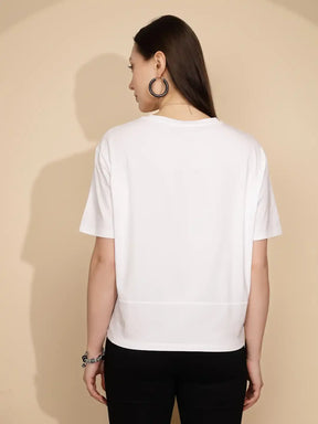 White Cotton Regular Fit Top For Women