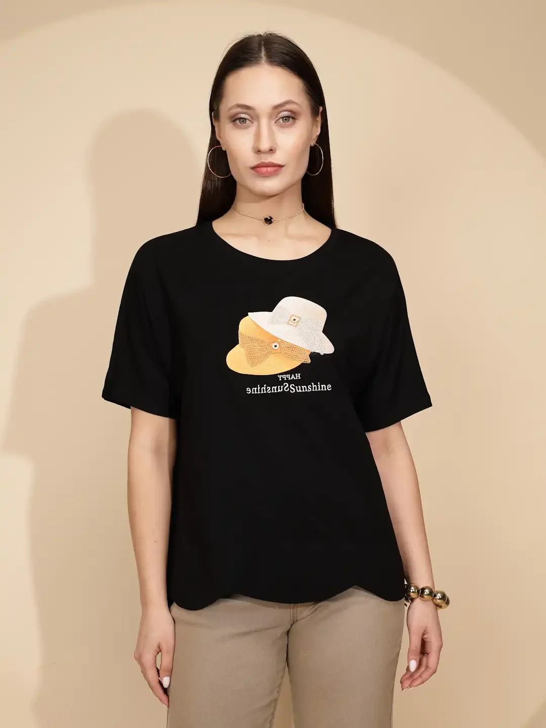 Black Cotton Regular Fit Top - Global Republic