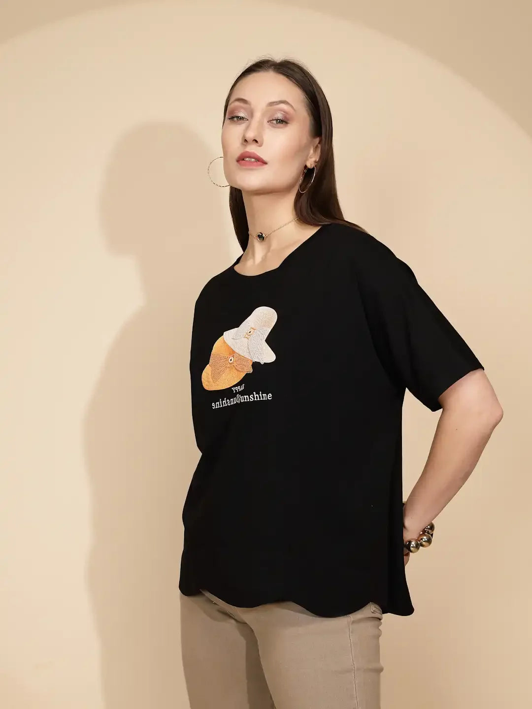 Black Cotton Regular Fit Top - Global Republic