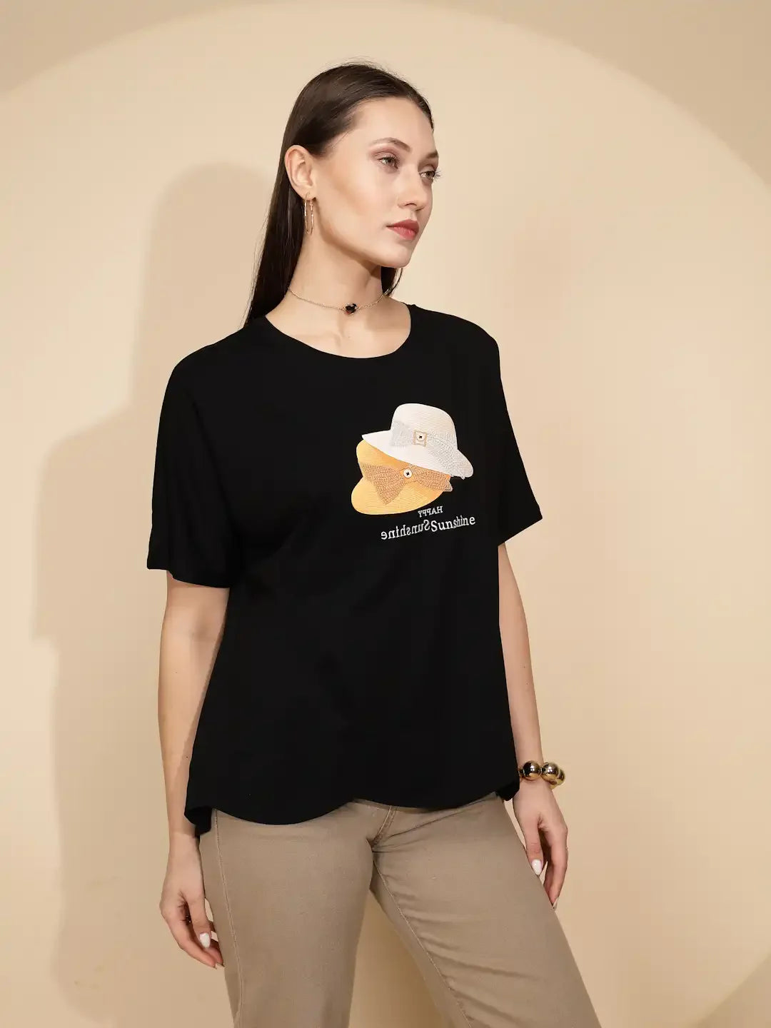 Black Cotton Regular Fit Top - Global Republic