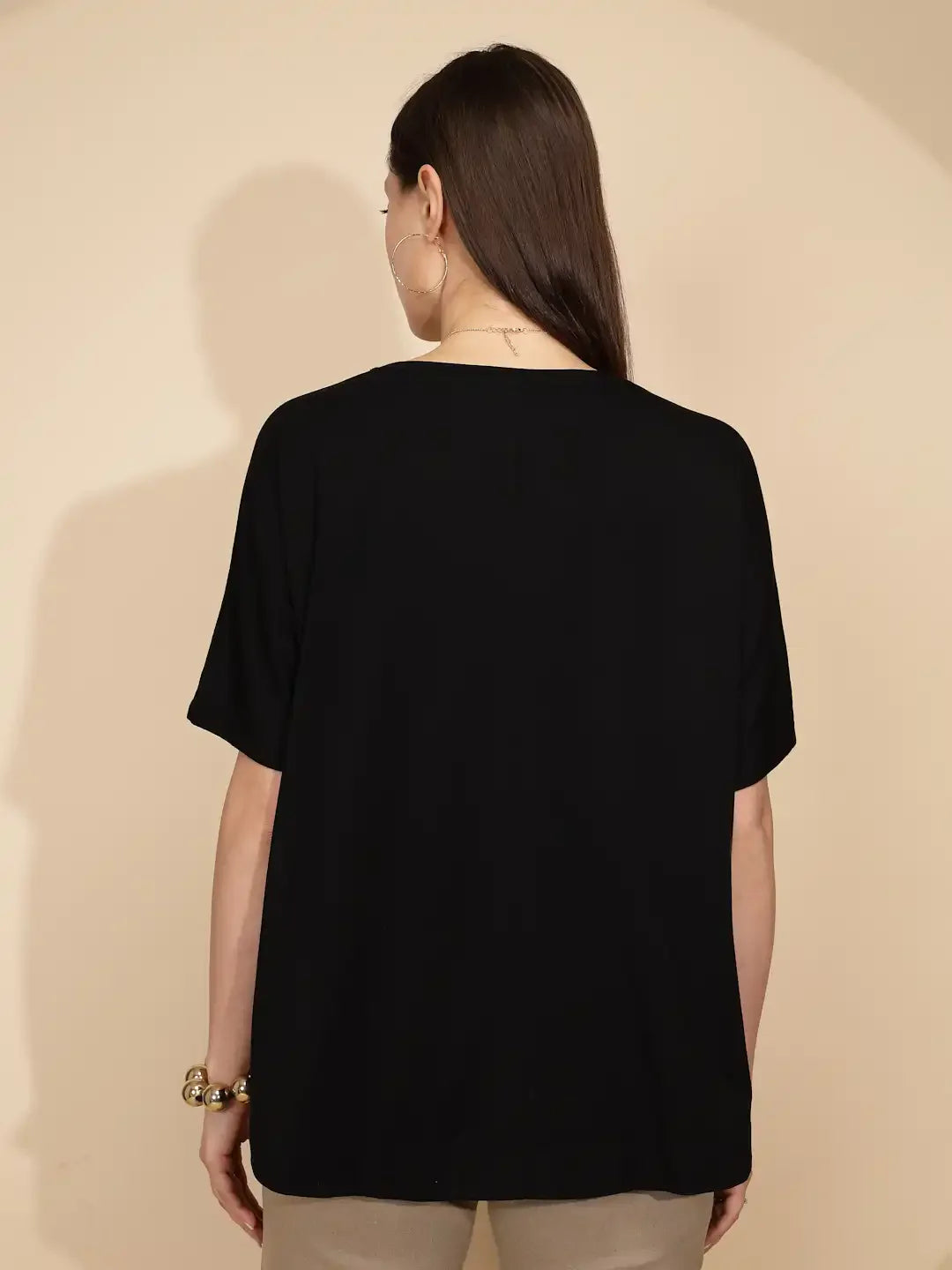 Black Cotton Regular Fit Top - Global Republic