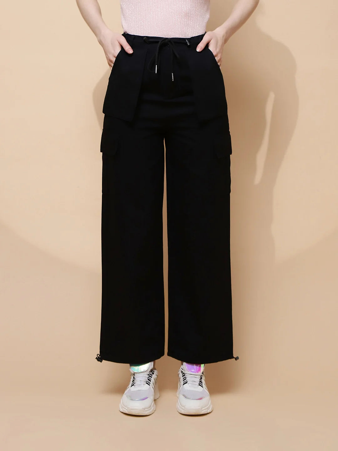 Black Cotton Relaxed Fit Cargo - Global Republic