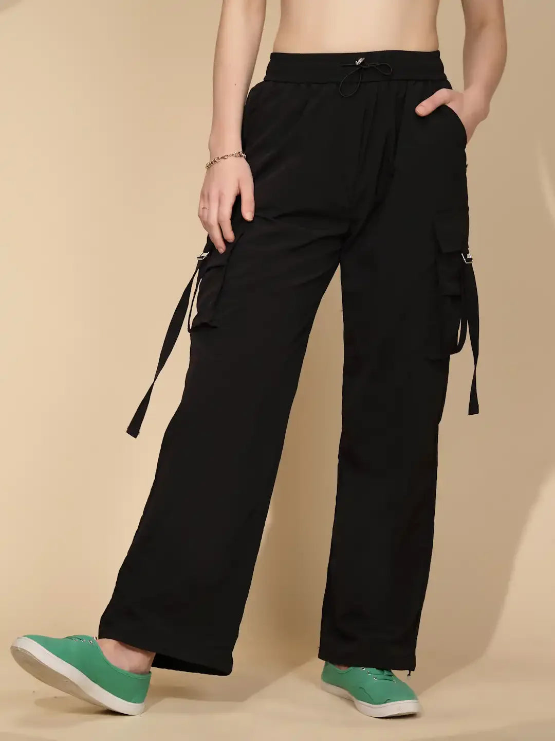 Black Polycotton Loose Fit Jogger For Women