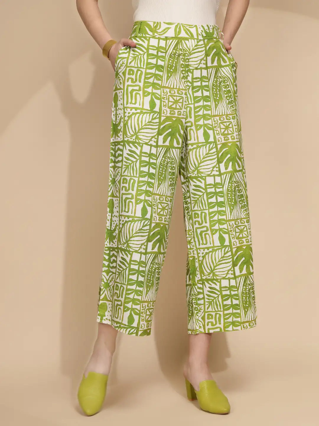 Green Linen Blend Regular Fit Trouser