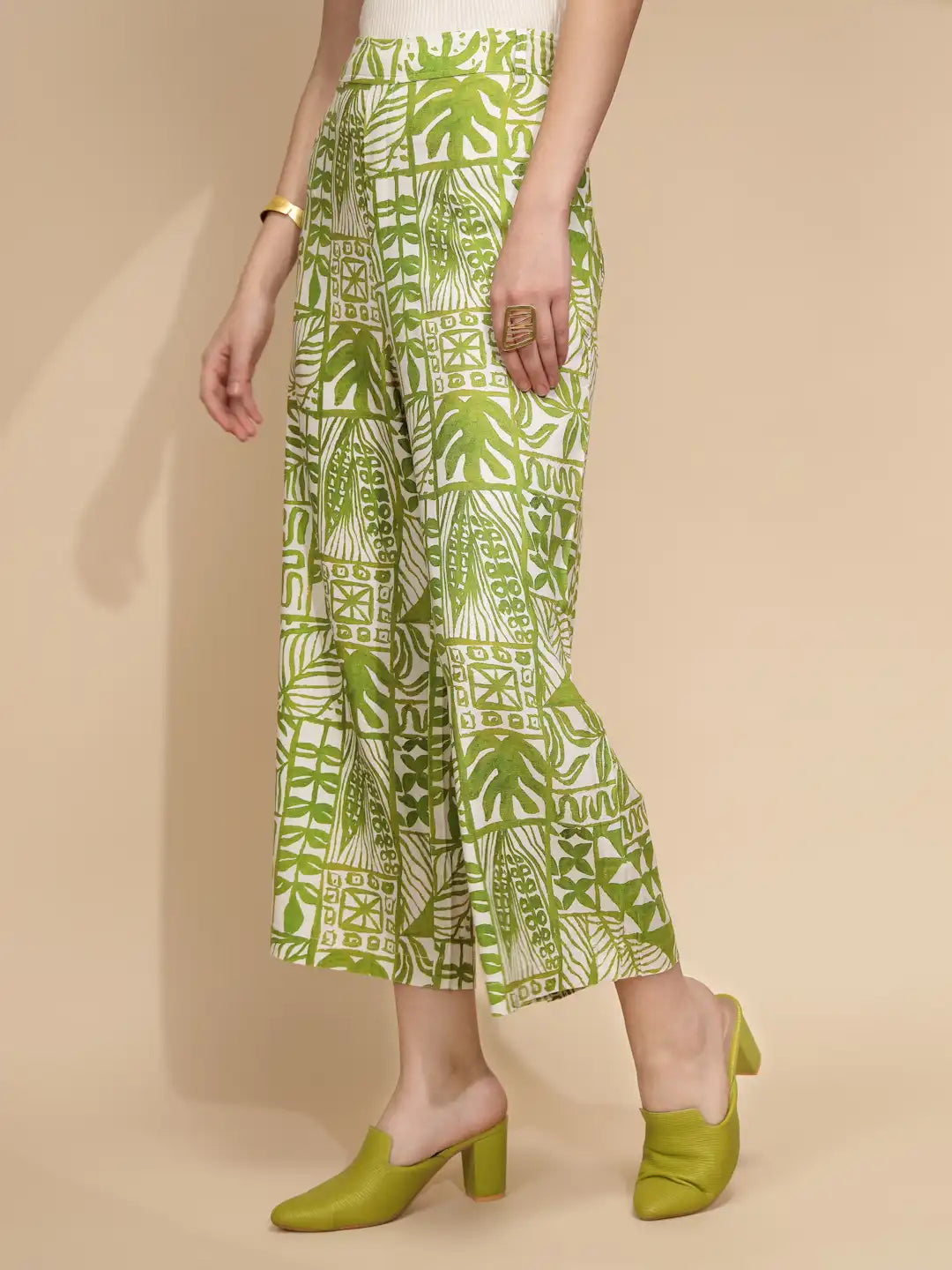 Green Linen Blend Regular Fit Trouser