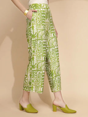 Green Linen Blend Regular Fit Trouser