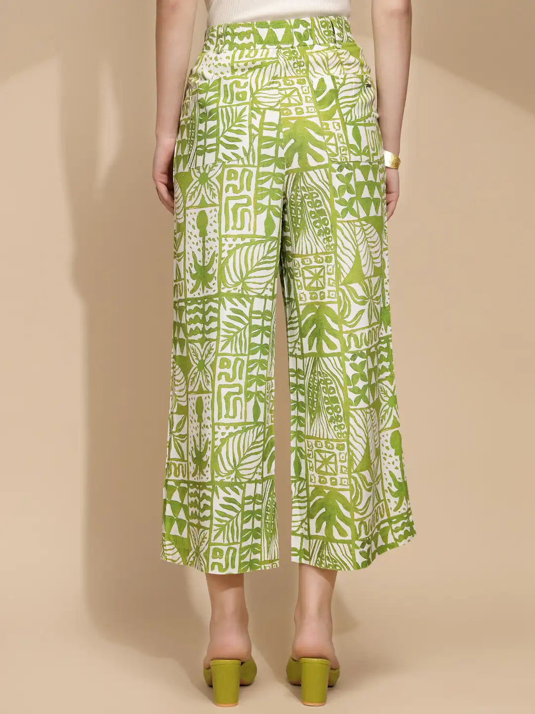 Green Linen Blend Regular Fit Trouser