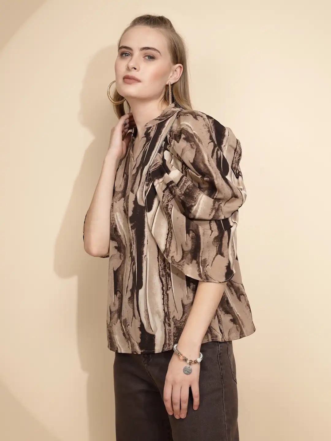 Coffee  Loose Fit Blouse For Women - Global Republic