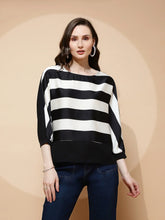 Monochrome Striped Poly Blend Top