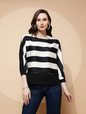 Monochrome Striped Poly Blend Top