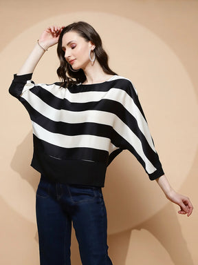 Monochrome Striped Poly Blend Top