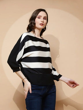 Monochrome Striped Poly Blend Top