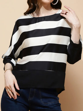 Monochrome Striped Poly Blend Top