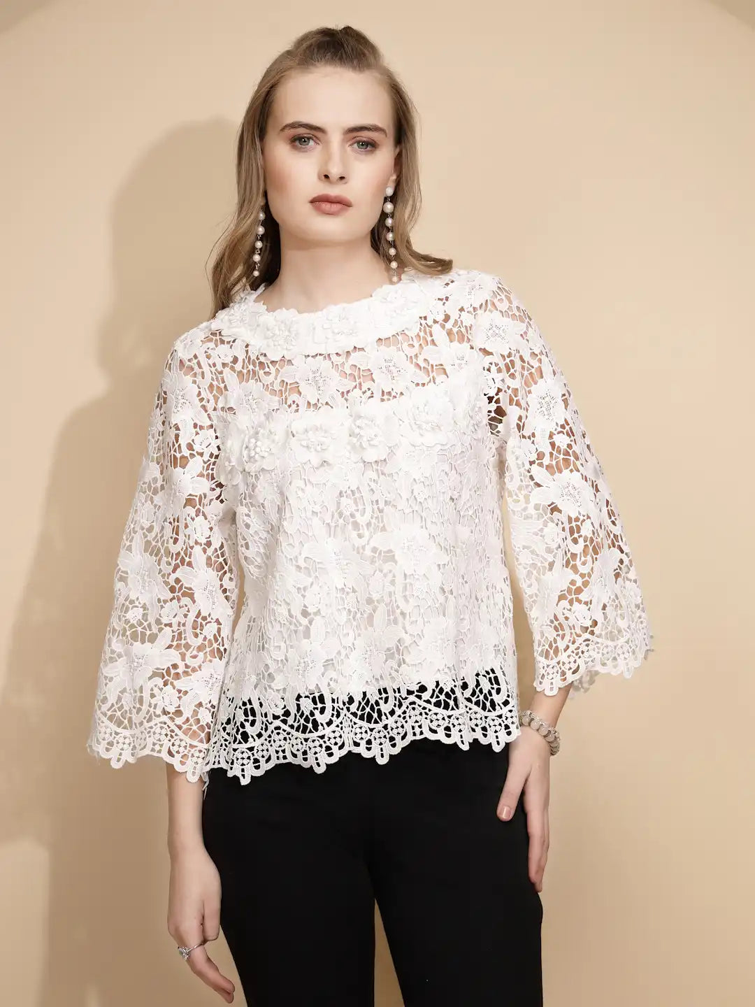 White Poly Blend Loose Fit Top