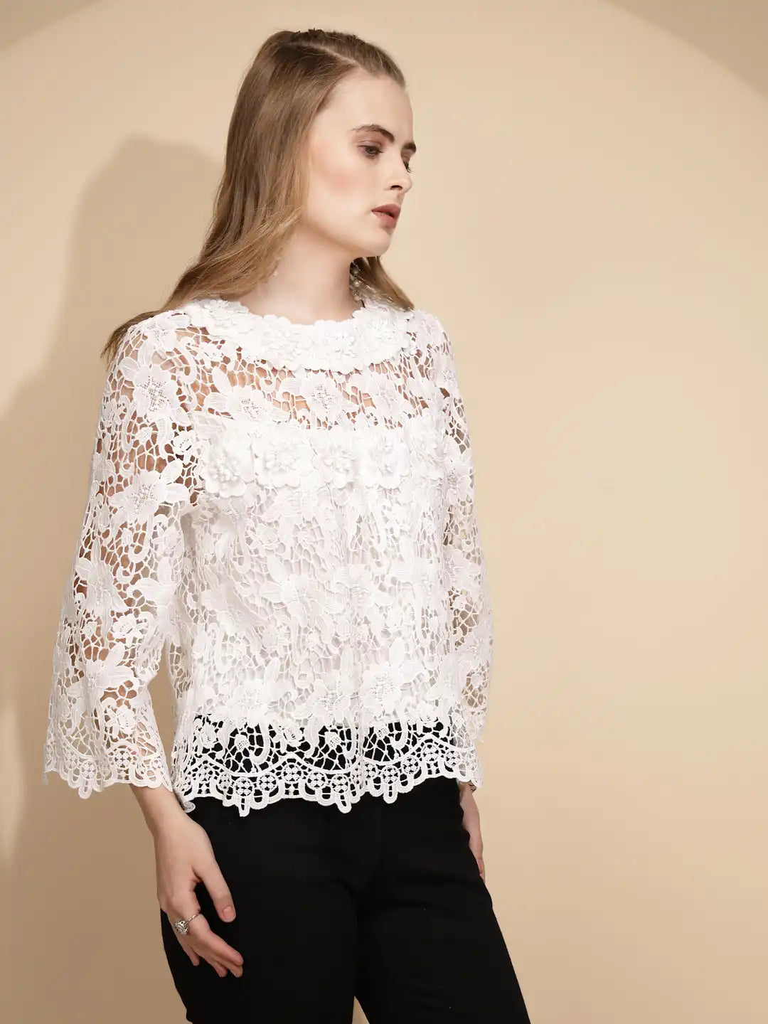White Poly Blend Loose Fit Top
