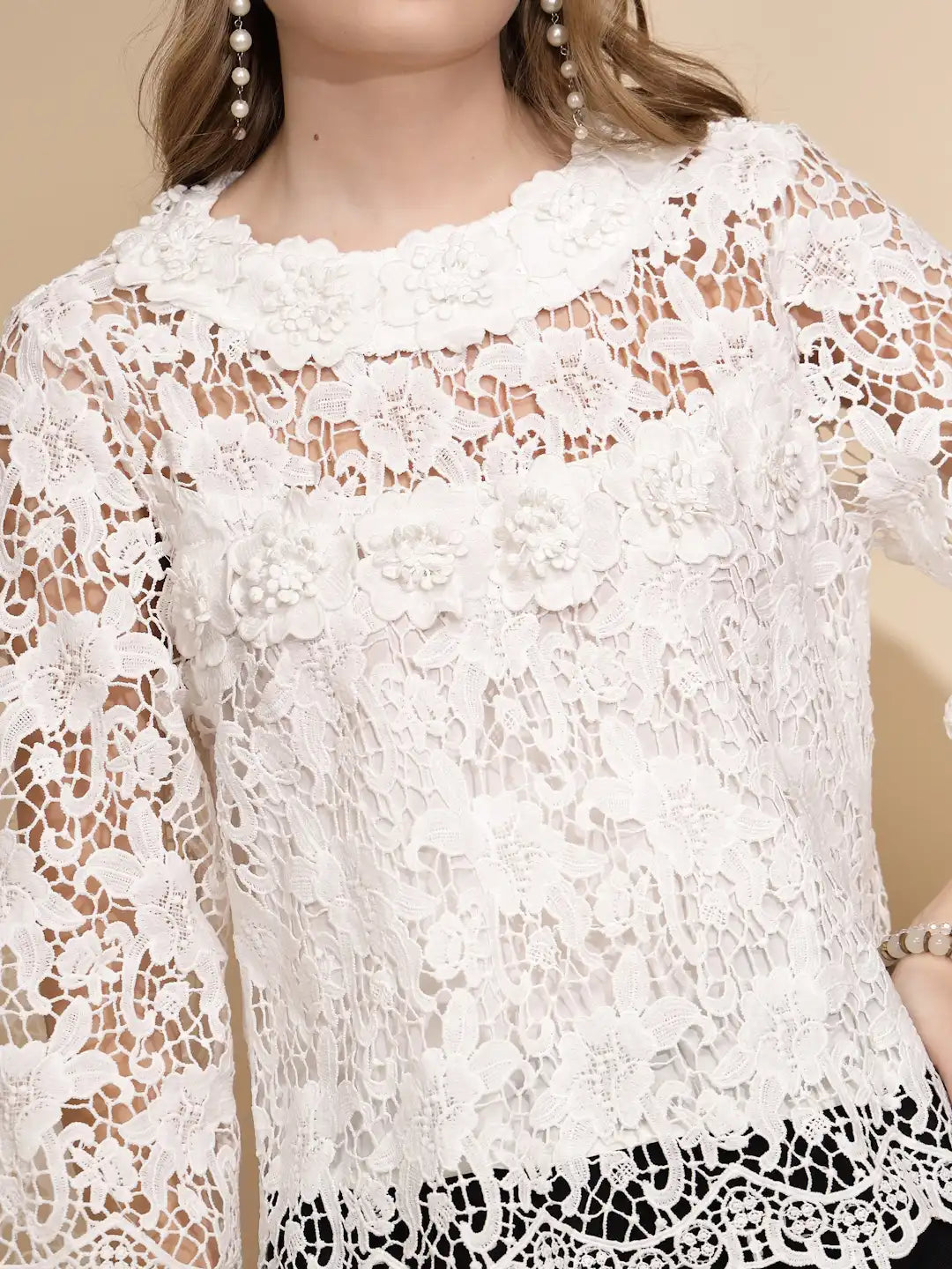 White Poly Blend Loose Fit Top