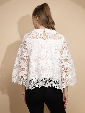 White Poly Blend Loose Fit Top