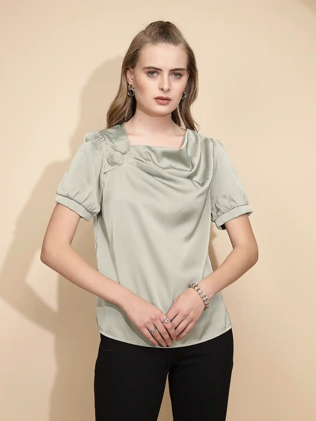 Avocado Satin Cowl Neck Top - Global Republic
